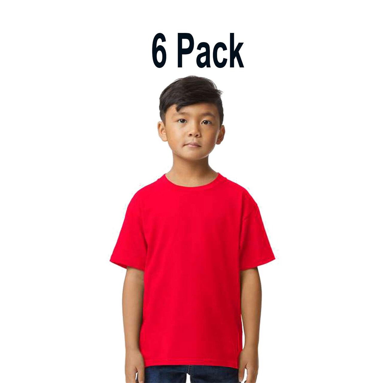 6 Pack Gildan Softstyle Youth Midweight Short Sleeve Crew-Neck T-Shirt for School, Sports & Everyday Wear Kids Tee